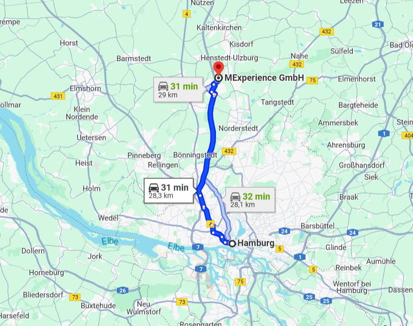 Route Ellerau nach Hamburg